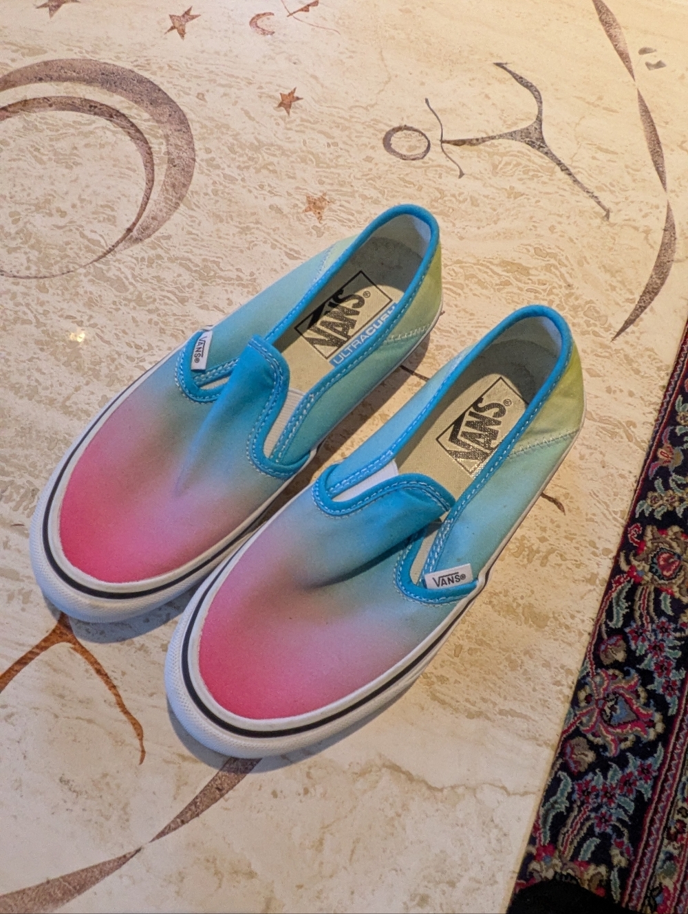Vans W6/M4.5 Slip-On Ombre Pastel Sneakers - Pink, Blue, Green